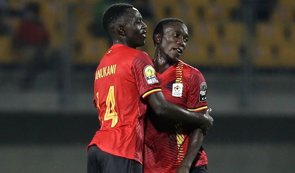 Bright Anukani and Shafiq Kuchi Kagimu during the 2021 Chan football match between Uganda and Togo at Stade Reunification Stadium, Douala
